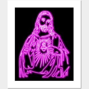 Sacred Heart of Jesus Christ - pink neon Posters and Art